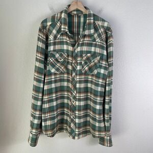 Salt Valley Western Mens XL Green Plaid Pearl‎ Snap Long Sleeve Flannel Shirt
